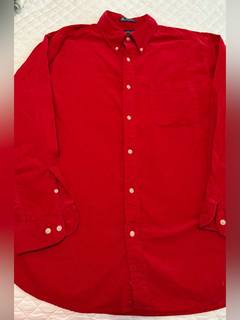 Red Button-Down Corduroy Shirt John Ashford size L 100% Cotton